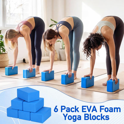 6 Pack EVA Yoga Blocks Bulk, Non Slip Pilates Brick
