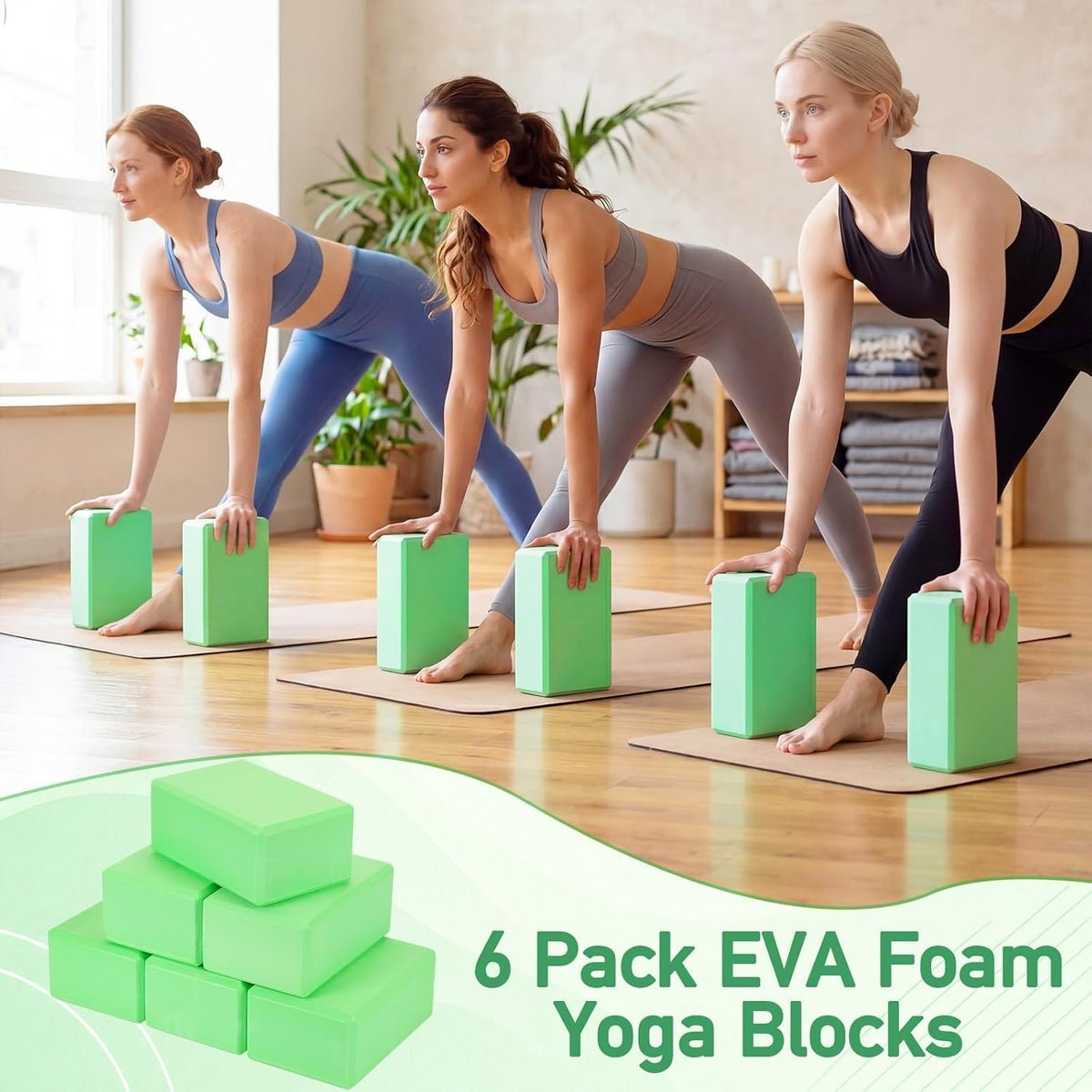 6 Pack EVA Yoga Blocks Bulk, Non Slip Pilates Brick