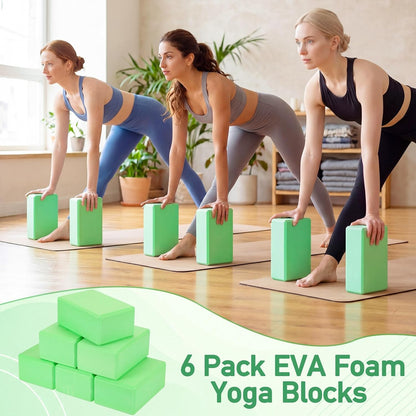 6 Pack EVA Yoga Blocks Bulk, Non Slip Pilates Brick