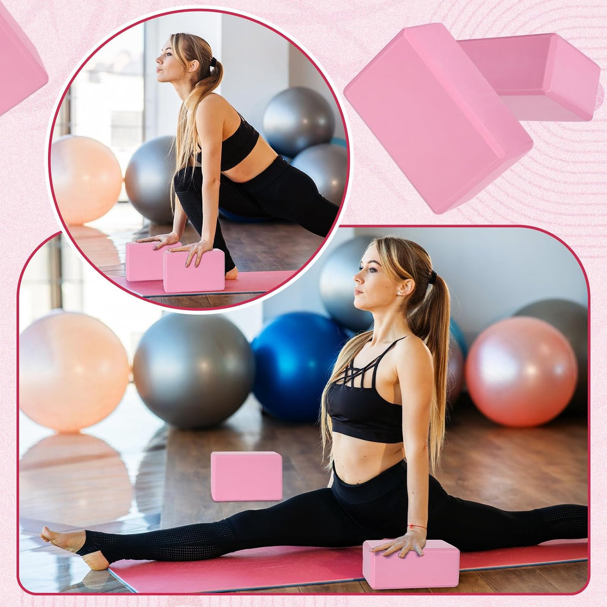 6 Pack EVA Yoga Blocks Bulk, Non Slip Pilates Brick