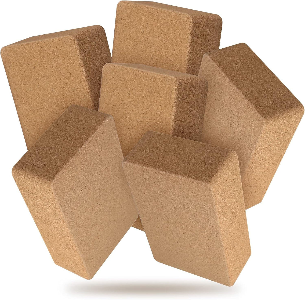 6 Pack Cork Yoga Blocks for Supportive Stretching, 9 x 6 x 3 Inches