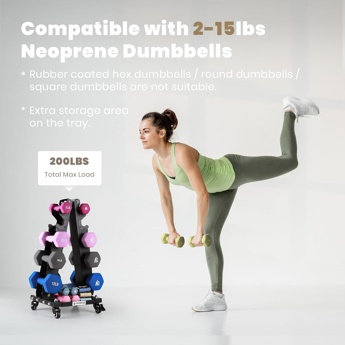 Dumbbell Rack Stand Only, A-Frame Rolling Weight Storage and Tray