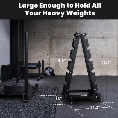 Dumbbell Rack Stand Only, A-Frame Rolling Weight Storage and Tray