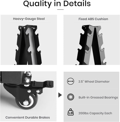 Dumbbell Rack Stand Only, A-Frame Rolling Weight Storage and Tray