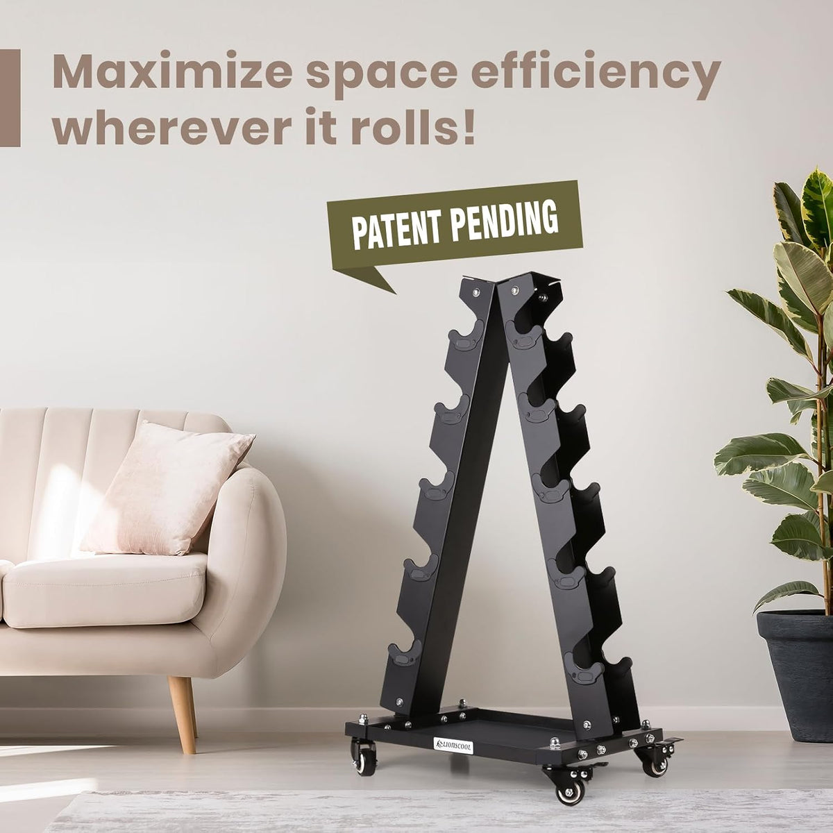 Dumbbell Rack Stand Only, A-Frame Rolling Weight Storage and Tray