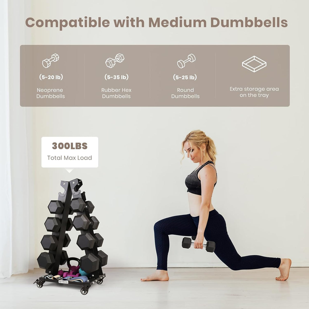Dumbbell Rack Stand Only, A-Frame Rolling Weight Storage and Tray