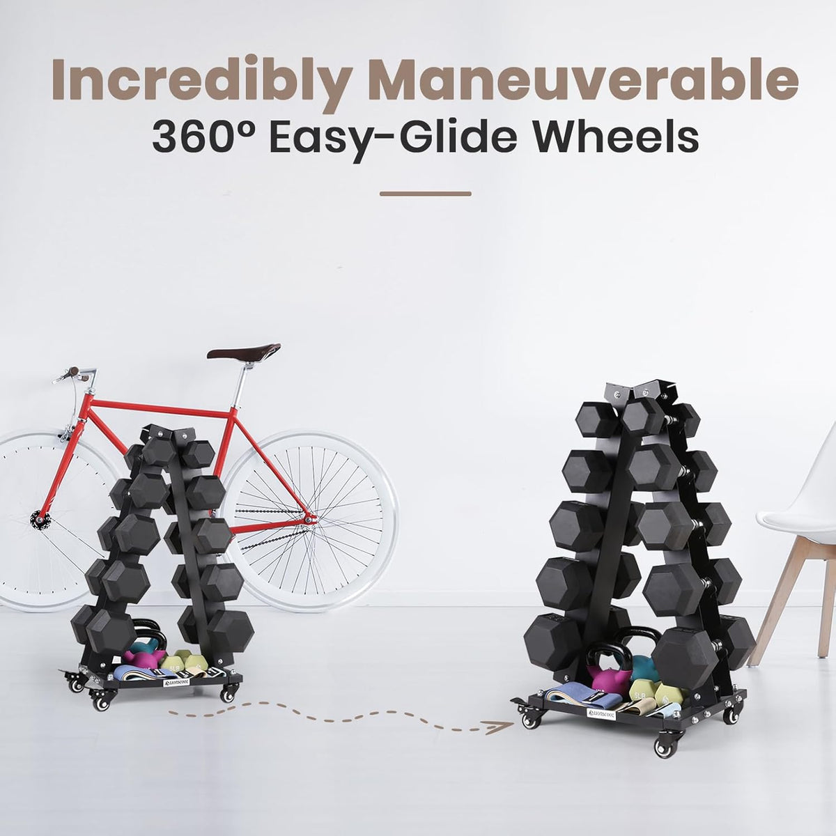 Dumbbell Rack Stand Only, A-Frame Rolling Weight Storage and Tray