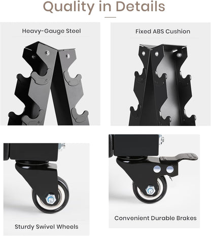 Dumbbell Rack Stand Only, A-Frame Rolling Weight Storage and Tray
