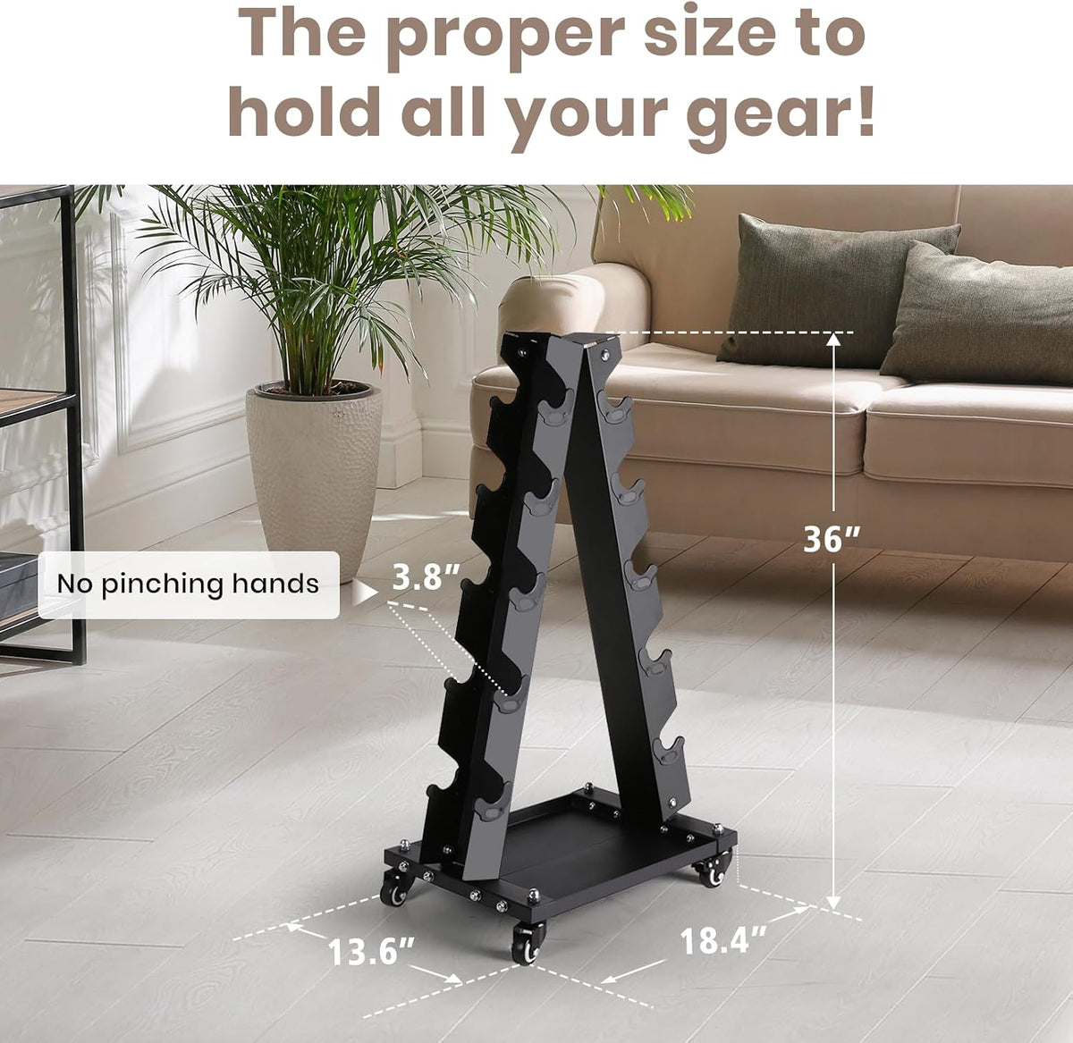 Dumbbell Rack Stand Only, A-Frame Rolling Weight Storage and Tray
