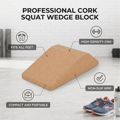Squat Wedge Block, 23x12x6. 5cm Oak Calf Raise Block Cork Yoga Blocks Elevated Squat Wedge Compact and Portable for Weighted Training Fitness