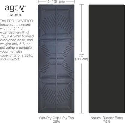 PRO+ WARRIOR - Premium Non-Slip Yoga Mat – Eco-Conscious Design - PU Mat With Wet/Dry Grip+ - Focus Alignment - Lazer-Etched Technology - A Portable Standard Size Mat for All Styles of Yoga