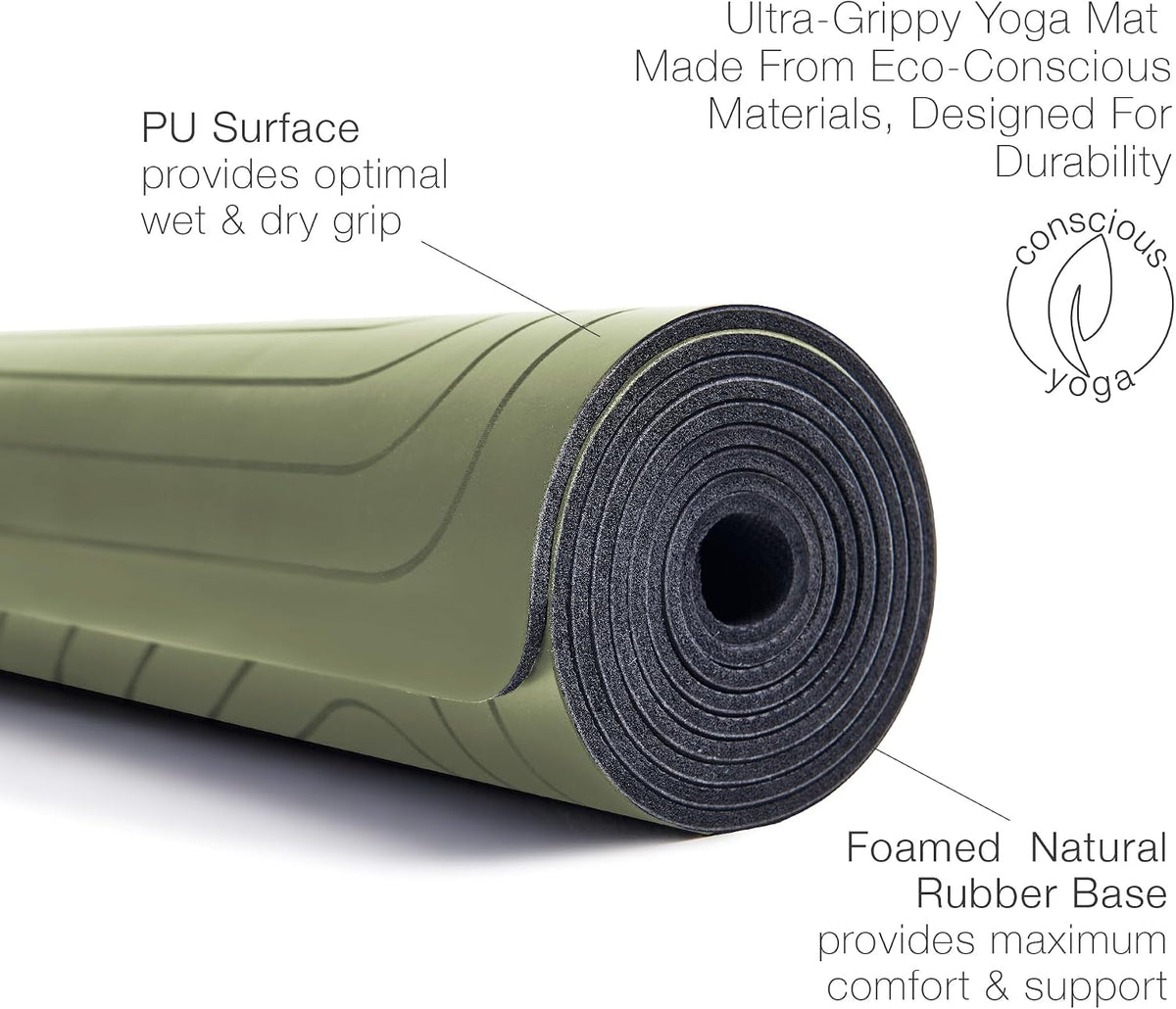 PRO+ WARRIOR - Premium Non-Slip Yoga Mat – Eco-Conscious Design - PU Mat With Wet/Dry Grip+ - Focus Alignment - Lazer-Etched Technology - A Portable Standard Size Mat for All Styles of Yoga