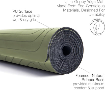 PRO+ WARRIOR - Premium Non-Slip Yoga Mat – Eco-Conscious Design - PU Mat With Wet/Dry Grip+ - Focus Alignment - Lazer-Etched Technology - A Portable Standard Size Mat for All Styles of Yoga