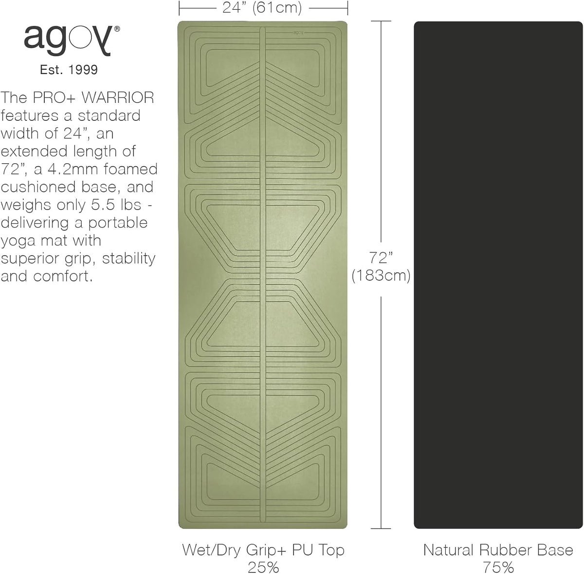 PRO+ WARRIOR - Premium Non-Slip Yoga Mat – Eco-Conscious Design - PU Mat With Wet/Dry Grip+ - Focus Alignment - Lazer-Etched Technology - A Portable Standard Size Mat for All Styles of Yoga