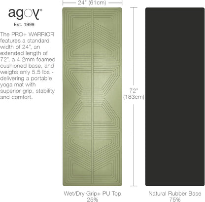 PRO+ WARRIOR - Premium Non-Slip Yoga Mat – Eco-Conscious Design - PU Mat With Wet/Dry Grip+ - Focus Alignment - Lazer-Etched Technology - A Portable Standard Size Mat for All Styles of Yoga