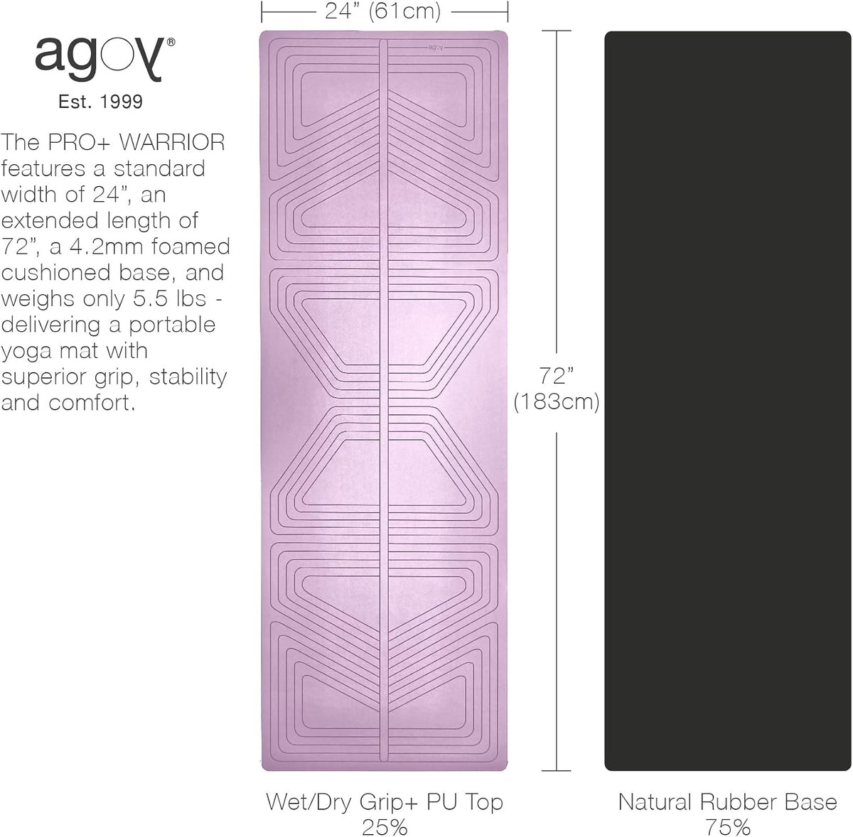 PRO+ WARRIOR - Premium Non-Slip Yoga Mat – Eco-Conscious Design - PU Mat With Wet/Dry Grip+ - Focus Alignment - Lazer-Etched Technology - A Portable Standard Size Mat for All Styles of Yoga