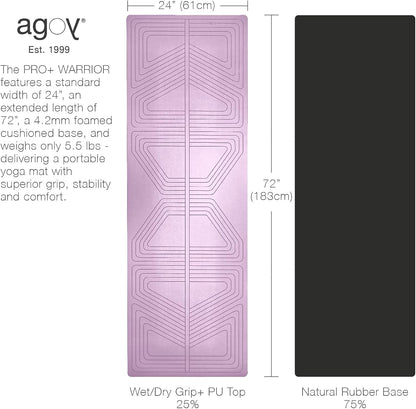 PRO+ WARRIOR - Premium Non-Slip Yoga Mat – Eco-Conscious Design - PU Mat With Wet/Dry Grip+ - Focus Alignment - Lazer-Etched Technology - A Portable Standard Size Mat for All Styles of Yoga