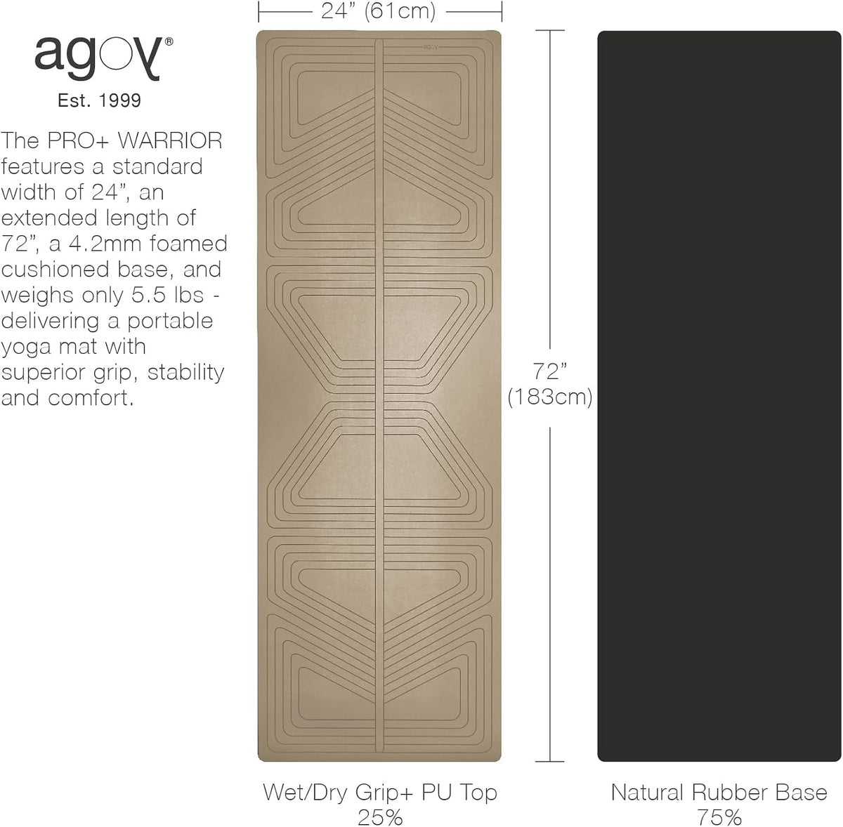 PRO+ WARRIOR - Premium Non-Slip Yoga Mat – Eco-Conscious Design - PU Mat With Wet/Dry Grip+ - Focus Alignment - Lazer-Etched Technology - A Portable Standard Size Mat for All Styles of Yoga