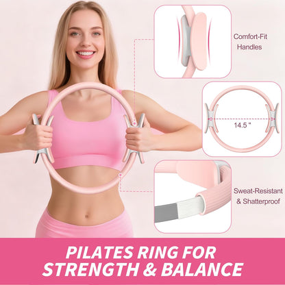Pilates Kit, Home Pilates Workout Kit for Women, Pilates Equipment with 14.5" Pilates Ring and Ball, Resistance Bands, Dumbbells & Grip Socks for Home Workouts