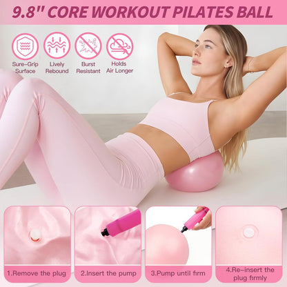 Pilates Kit, Home Pilates Workout Kit for Women, Pilates Equipment with 14.5" Pilates Ring and Ball, Resistance Bands, Dumbbells & Grip Socks for Home Workouts