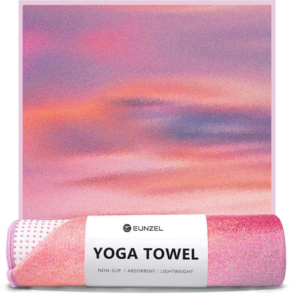 Hot Yoga Mat Towel with Grip Dots, Printed Design 72" x 24"