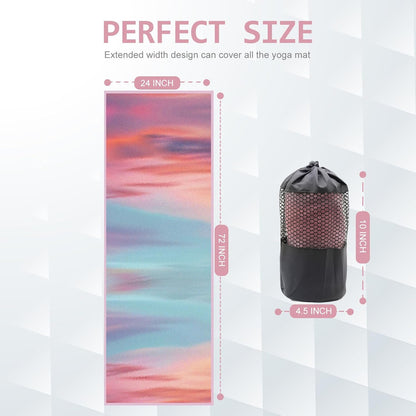 Hot Yoga Mat Towel with Grip Dots, Printed Design 72" x 24"
