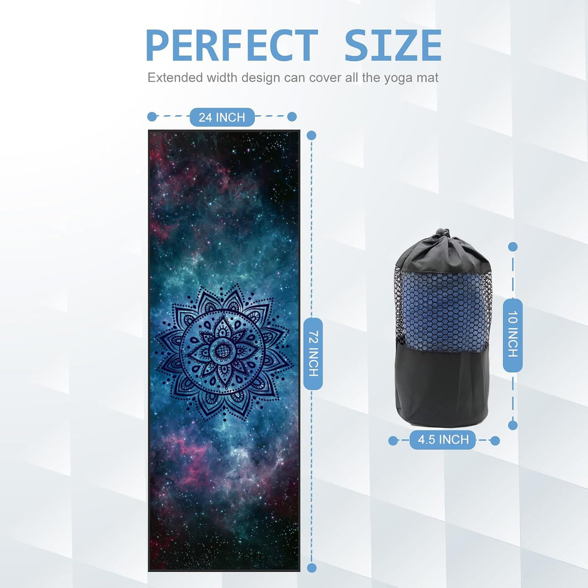 Hot Yoga Mat Towel with Grip Dots, Printed Design 72" x 24"