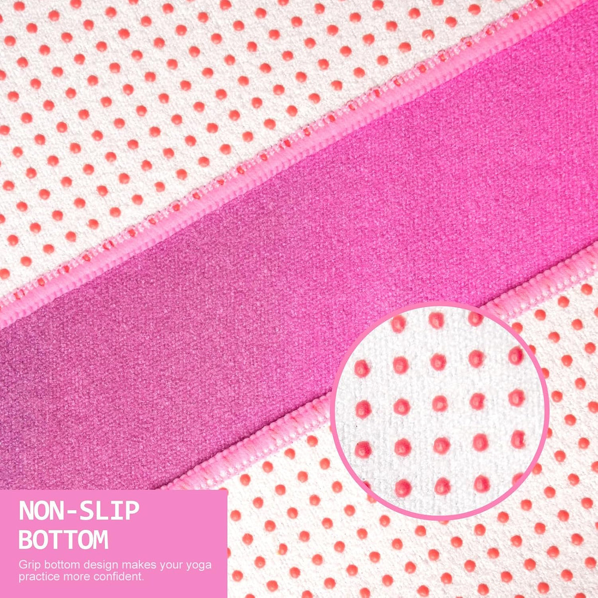 Hot Yoga Mat Towel with Grip Dots, Printed Design 72" x 24"