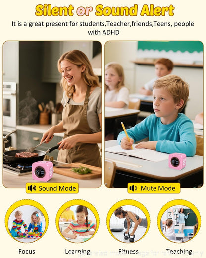 Digital Pomodoro Timer Cube 5/10/25/50min Preset, Silent & Sound Alarm | Visual Productivity Flip Timer for Kids Classroom Desk, Custom Countdown, Gravity Sensor, for ADHD Study Work Game Kitchen