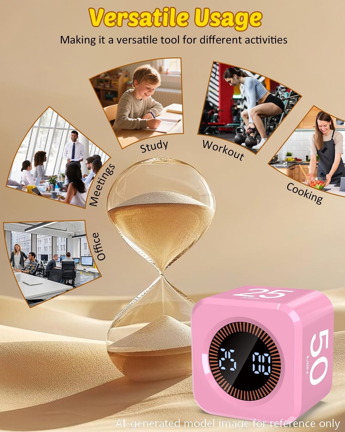 Digital Pomodoro Timer Cube 5/10/25/50min Preset, Silent & Sound Alarm | Visual Productivity Flip Timer for Kids Classroom Desk, Custom Countdown, Gravity Sensor, for ADHD Study Work Game Kitchen