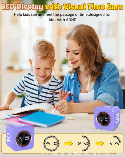 Digital Pomodoro Timer Cube 5/10/25/50min Preset, Silent & Sound Alarm | Visual Productivity Flip Timer for Kids Classroom Desk, Custom Countdown, Gravity Sensor, for ADHD Study Work Game Kitchen