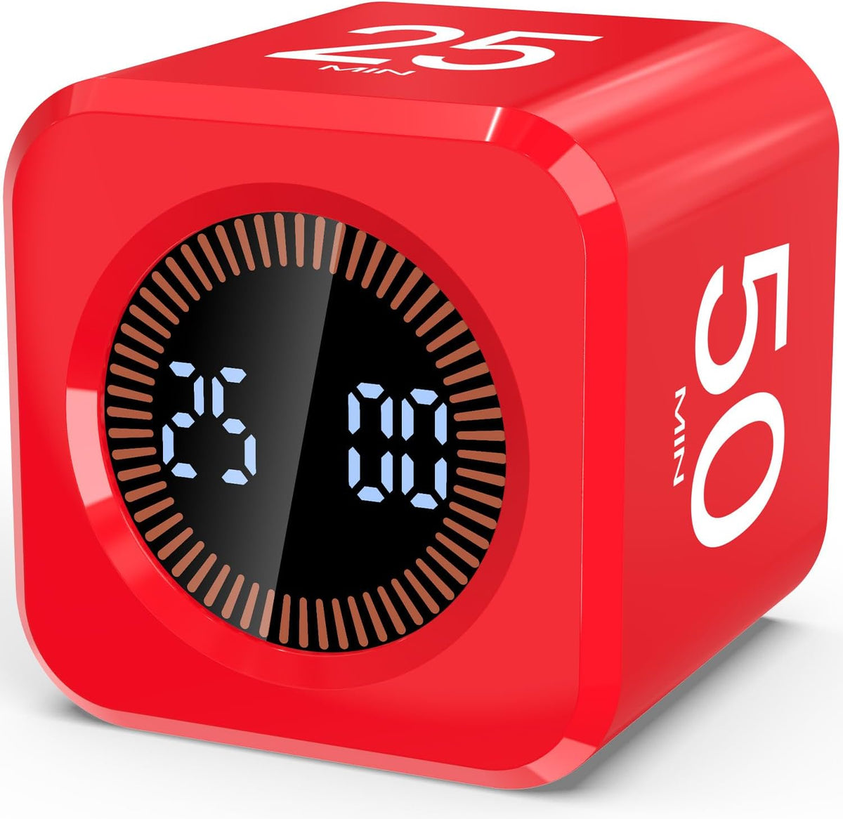 Digital Pomodoro Timer Cube 5/10/25/50min Preset, Silent & Sound Alarm | Visual Productivity Flip Timer for Kids Classroom Desk, Custom Countdown, Gravity Sensor, for ADHD Study Work Game Kitchen