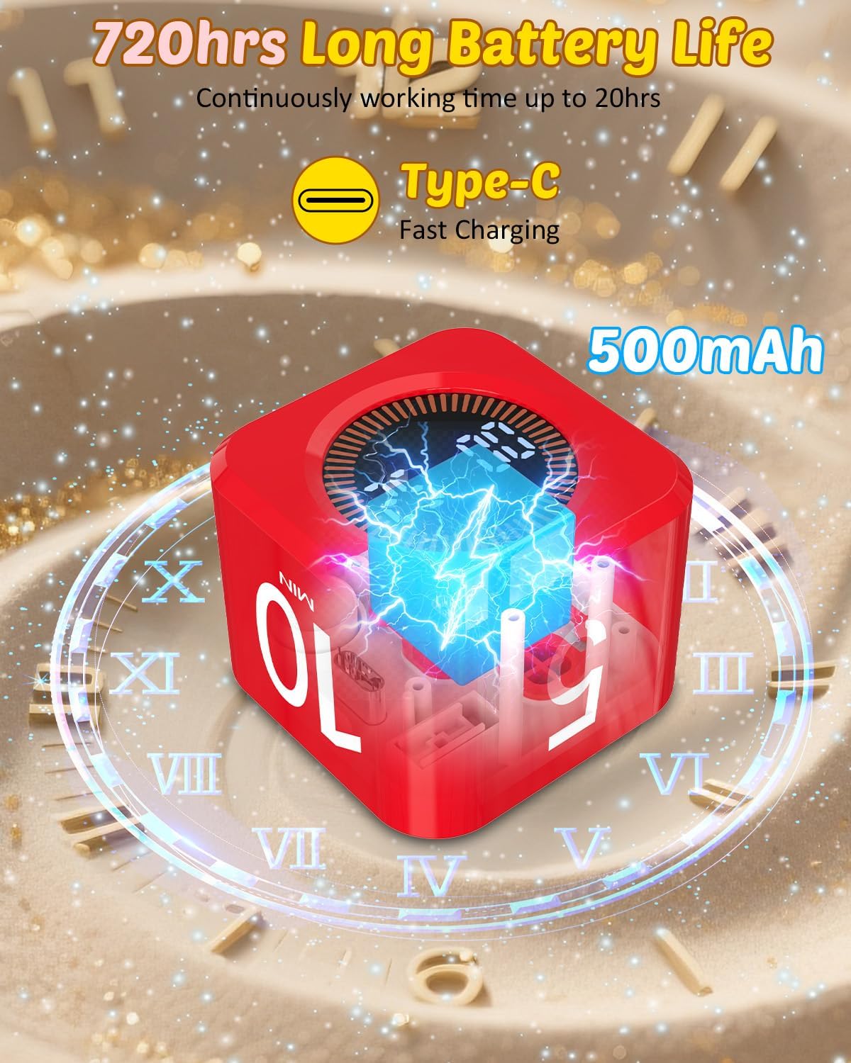 Digital Pomodoro Timer Cube 5/10/25/50min Preset, Silent & Sound Alarm | Visual Productivity Flip Timer for Kids Classroom Desk, Custom Countdown, Gravity Sensor, for ADHD Study Work Game Kitchen