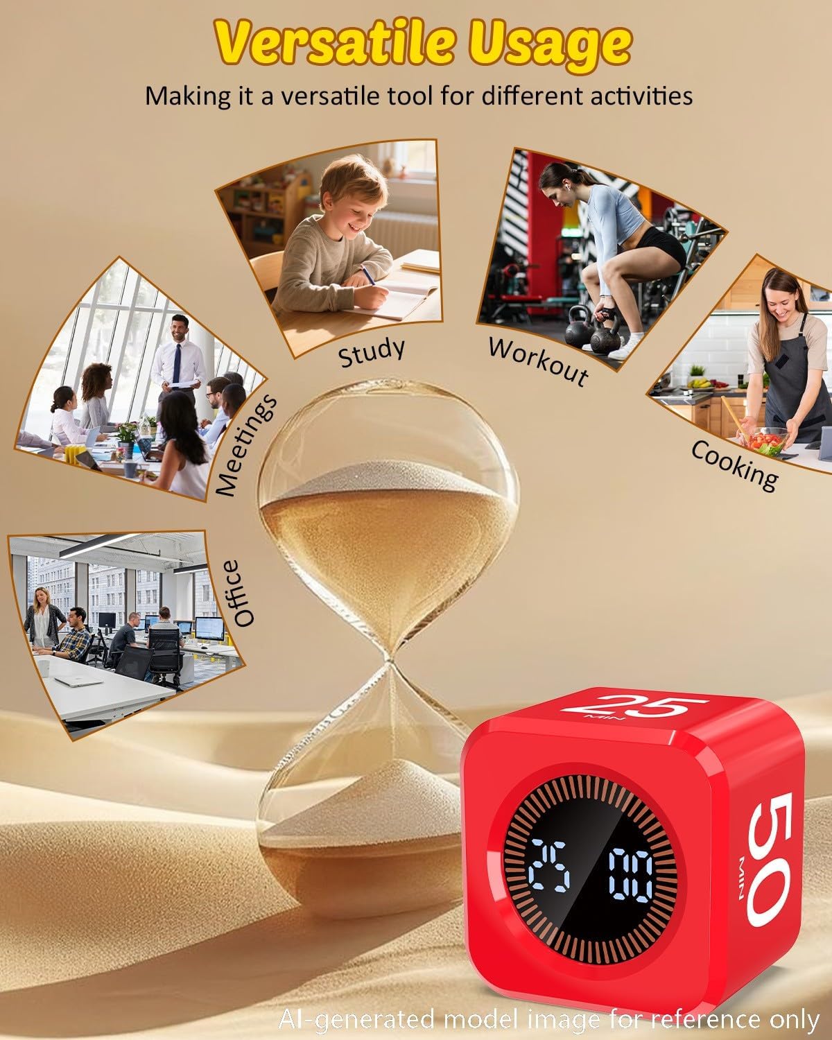 Digital Pomodoro Timer Cube 5/10/25/50min Preset, Silent & Sound Alarm | Visual Productivity Flip Timer for Kids Classroom Desk, Custom Countdown, Gravity Sensor, for ADHD Study Work Game Kitchen