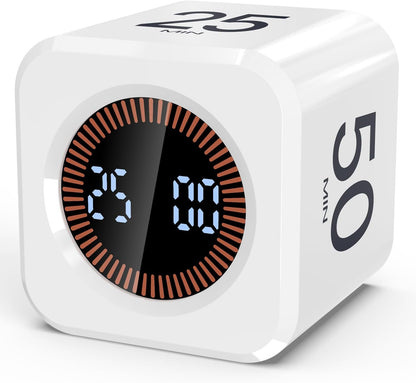 Digital Pomodoro Timer Cube 5/10/25/50min Preset, Silent & Sound Alarm | Visual Productivity Flip Timer for Kids Classroom Desk, Custom Countdown, Gravity Sensor, for ADHD Study Work Game Kitchen