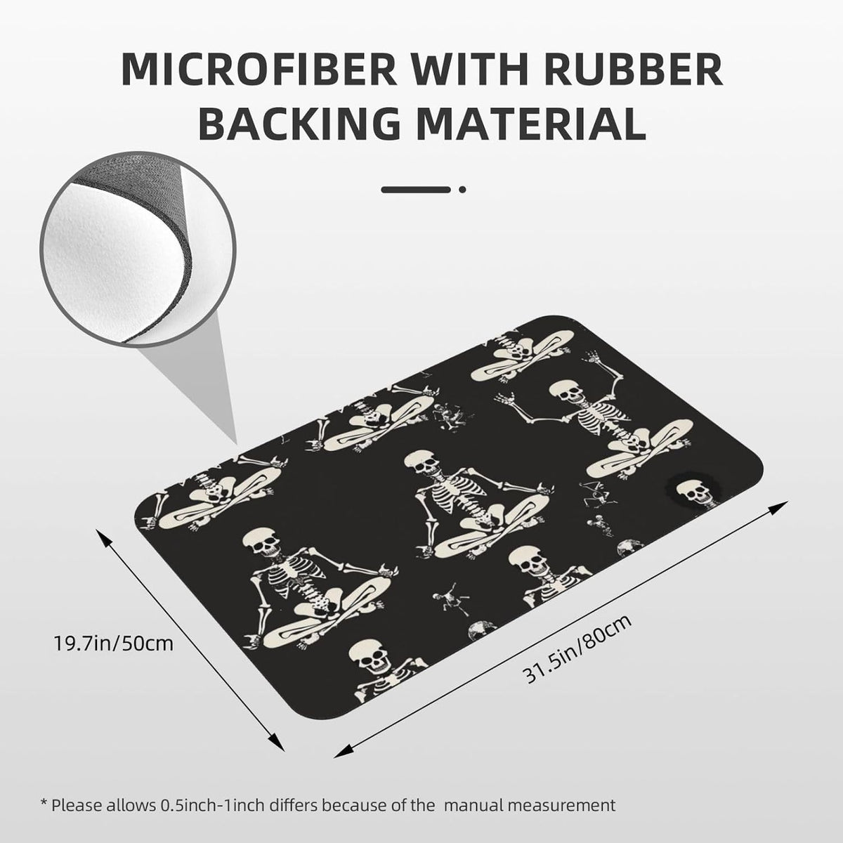 Skull Yoga Printed Rounded Corner Diatomaceous Doormat 31.5x19.7 Inch Bath Mat Rug Non Slip Shower Floor Mat, Absorbent Bathroom Rugs Mat for Anti Slip Shower Mat, Housewarming Gift