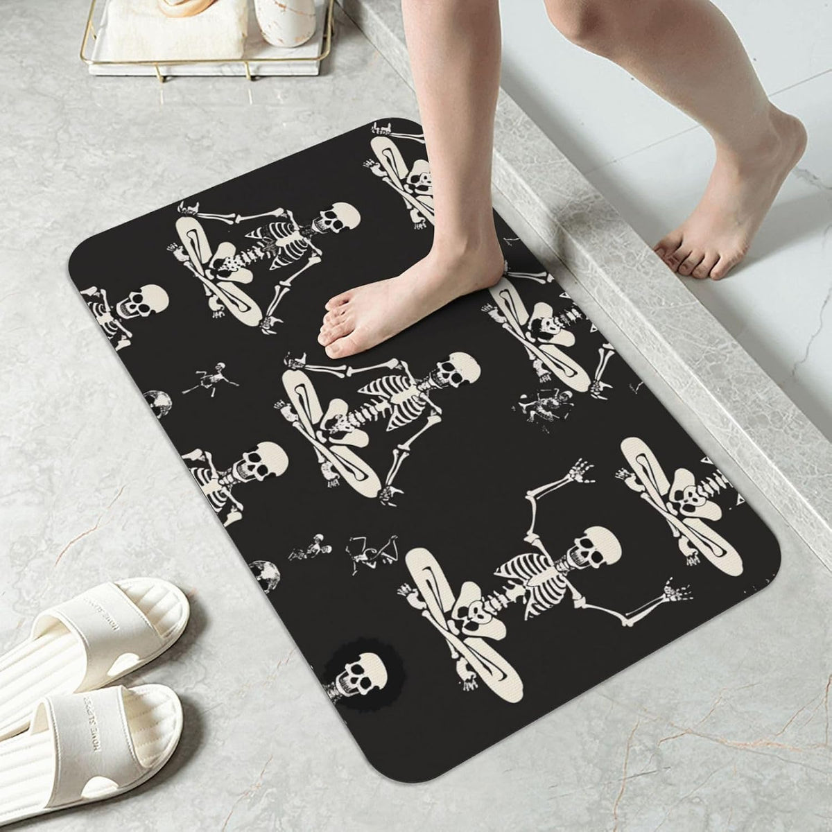Skull Yoga Printed Rounded Corner Diatomaceous Doormat 31.5x19.7 Inch Bath Mat Rug Non Slip Shower Floor Mat, Absorbent Bathroom Rugs Mat for Anti Slip Shower Mat, Housewarming Gift