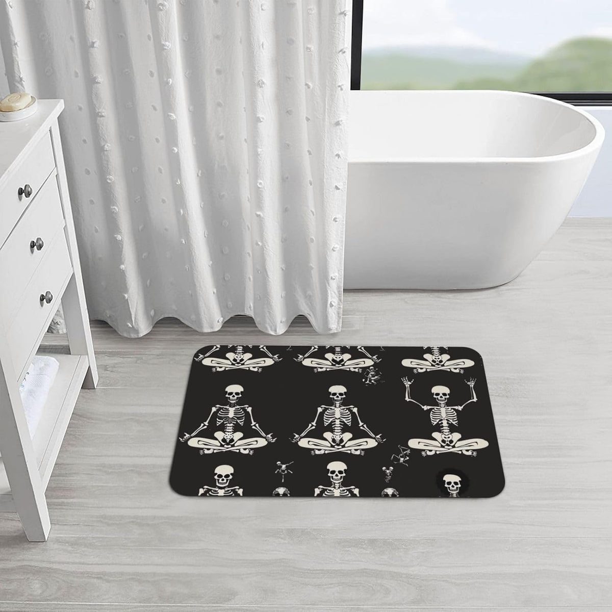 Skull Yoga Printed Rounded Corner Diatomaceous Doormat 31.5x19.7 Inch Bath Mat Rug Non Slip Shower Floor Mat, Absorbent Bathroom Rugs Mat for Anti Slip Shower Mat, Housewarming Gift