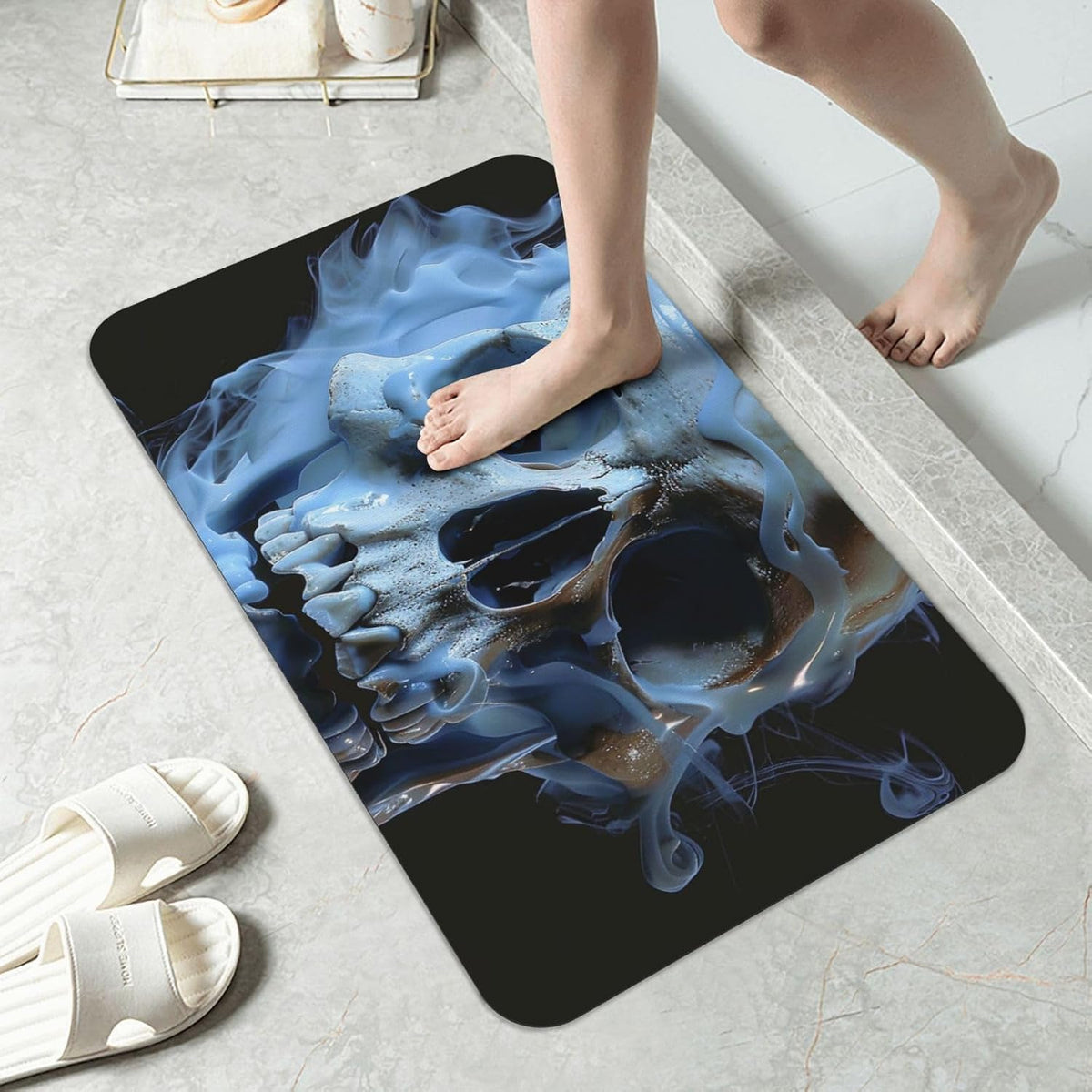 Skull Yoga Printed Rounded Corner Diatomaceous Doormat 31.5x19.7 Inch Bath Mat Rug Non Slip Shower Floor Mat, Absorbent Bathroom Rugs Mat for Anti Slip Shower Mat, Housewarming Gift