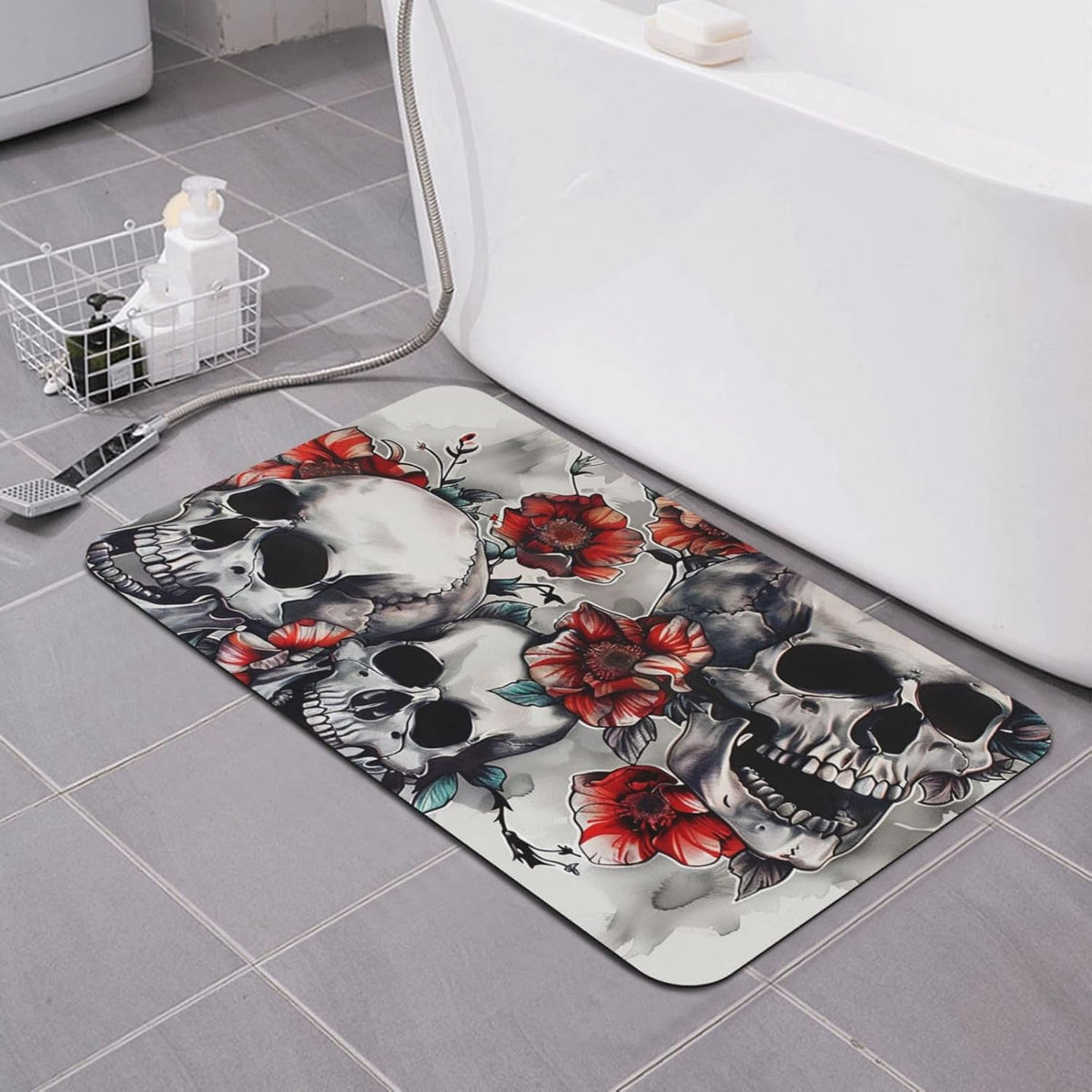 Skull Yoga Printed Rounded Corner Diatomaceous Doormat 31.5x19.7 Inch Bath Mat Rug Non Slip Shower Floor Mat, Absorbent Bathroom Rugs Mat for Anti Slip Shower Mat, Housewarming Gift