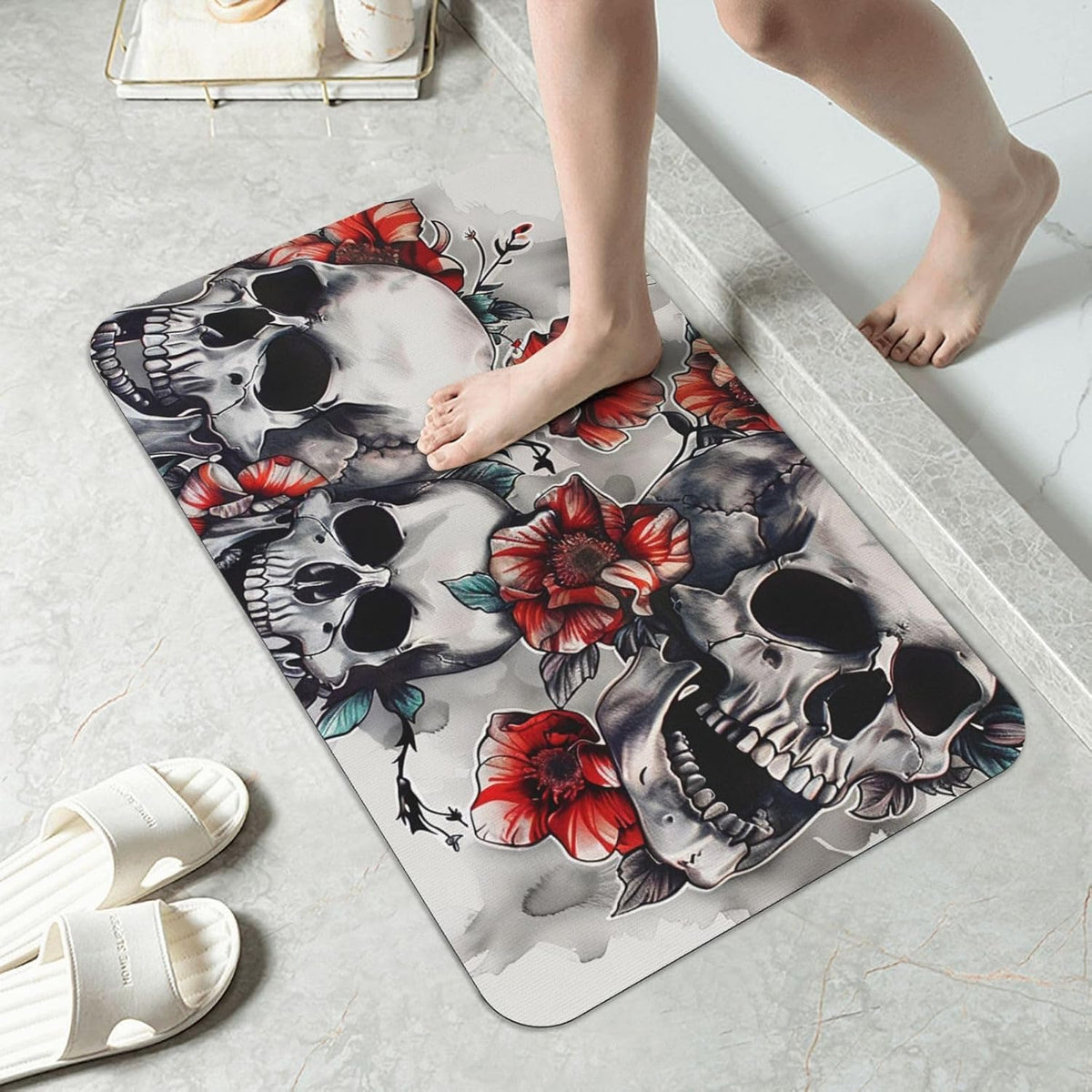 Skull Yoga Printed Rounded Corner Diatomaceous Doormat 31.5x19.7 Inch Bath Mat Rug Non Slip Shower Floor Mat, Absorbent Bathroom Rugs Mat for Anti Slip Shower Mat, Housewarming Gift