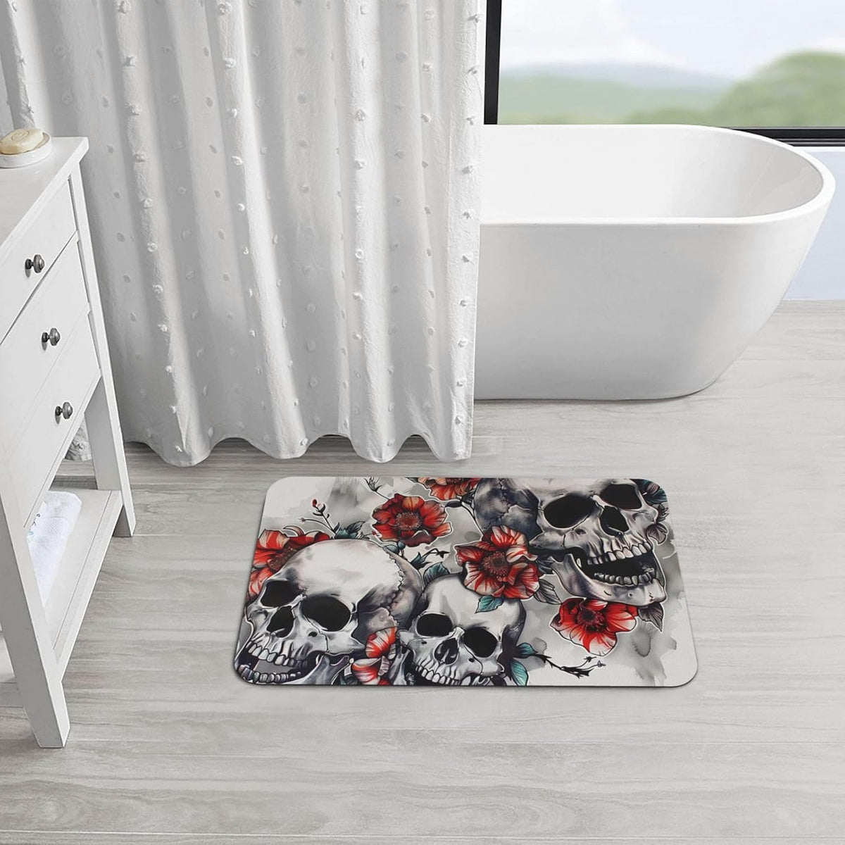 Skull Yoga Printed Rounded Corner Diatomaceous Doormat 31.5x19.7 Inch Bath Mat Rug Non Slip Shower Floor Mat, Absorbent Bathroom Rugs Mat for Anti Slip Shower Mat, Housewarming Gift