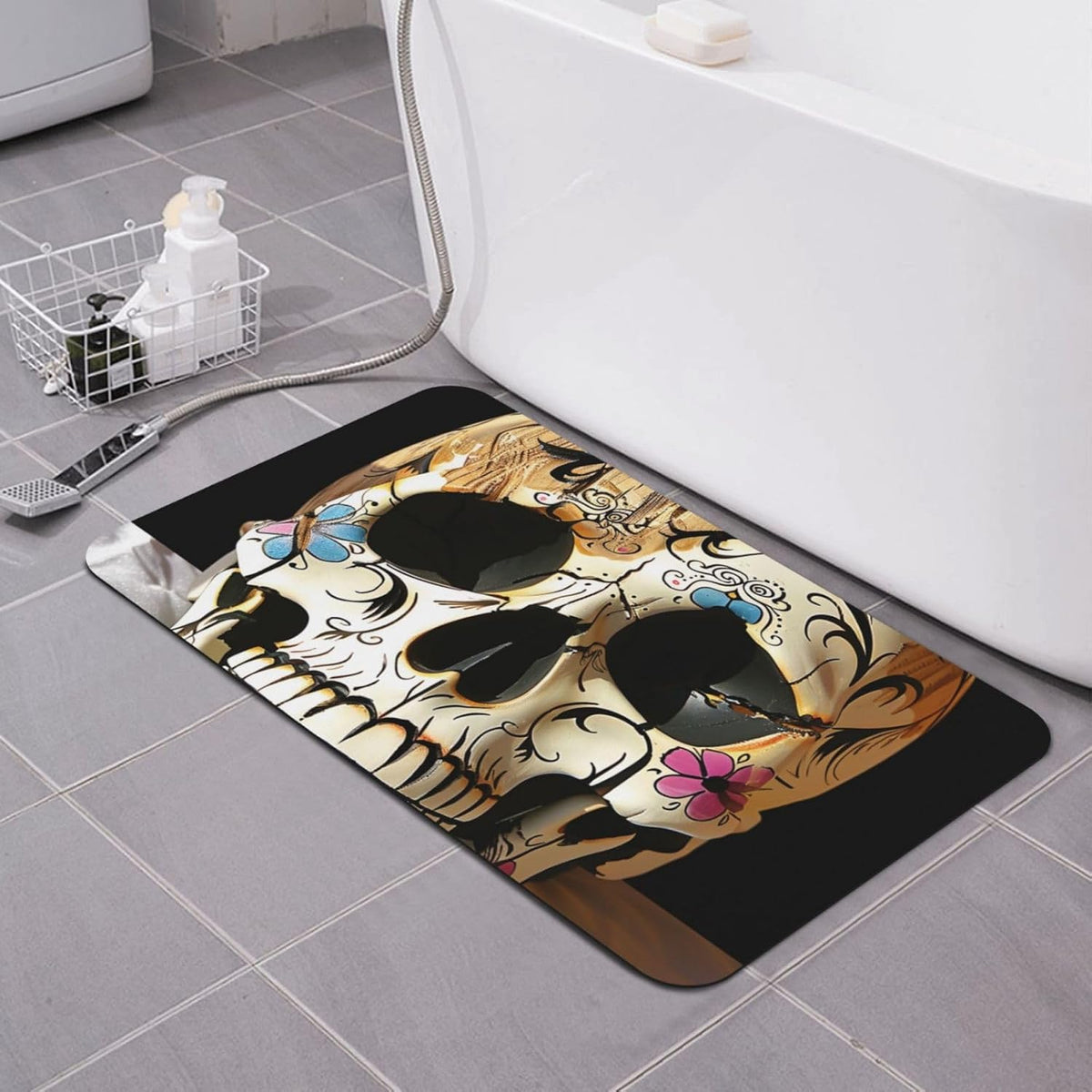 Skull Yoga Printed Rounded Corner Diatomaceous Doormat 31.5x19.7 Inch Bath Mat Rug Non Slip Shower Floor Mat, Absorbent Bathroom Rugs Mat for Anti Slip Shower Mat, Housewarming Gift