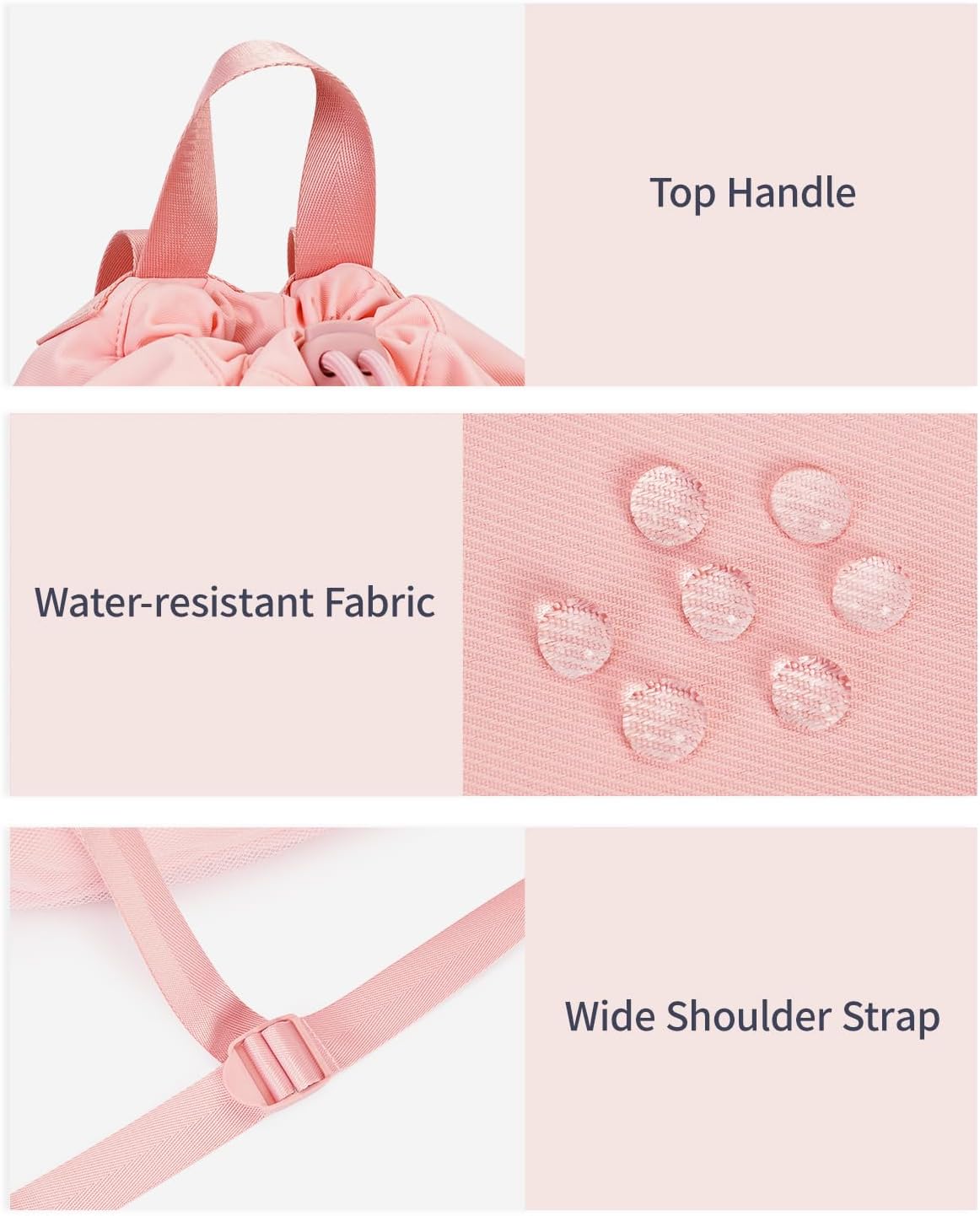 Drawstring Backpack for Women, Lightweight Gym Bag with Yoga Mat Strap, Water-Resistant String Backpack with Mesh Pocket (Pink, Patent Pending)