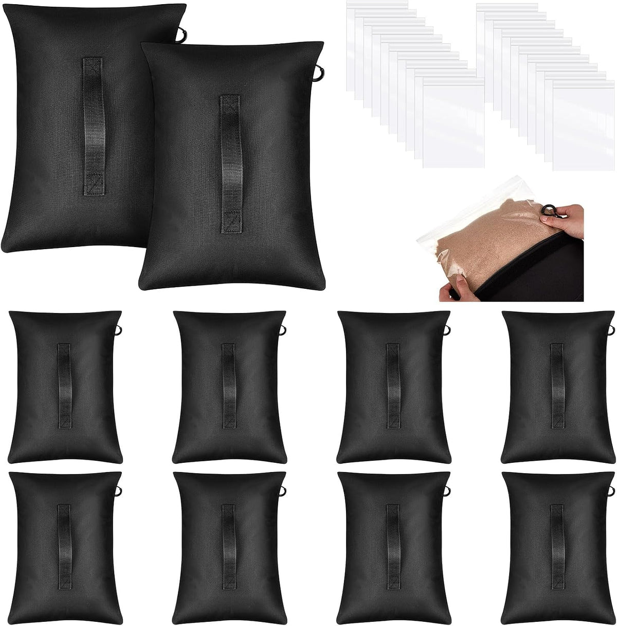 Sports Net Sandbags with PE Leak Proof Transparent Bags Weighted Anchors Bag Sport Sandbags for Stability Baseball Nets Hockey Golf Football Nets Soccer Goals and More(30 Pcs,Black)