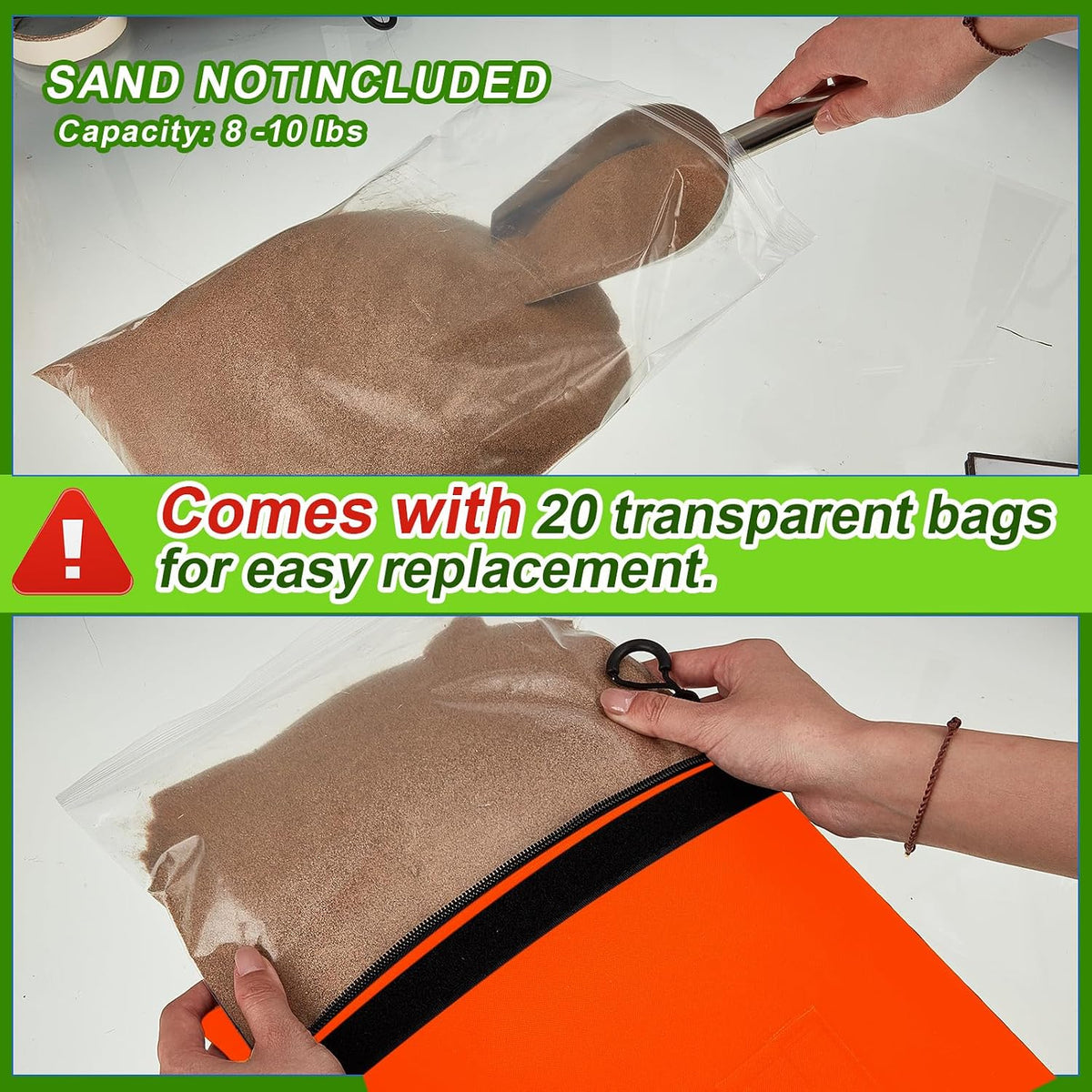 Sports Net Sandbags with PE Leak Proof Transparent Bags Weighted Anchors Bag Sport Sandbags for Stability Baseball Nets Hockey Golf Football Nets Soccer Goals and More(30 Pcs,Black)
