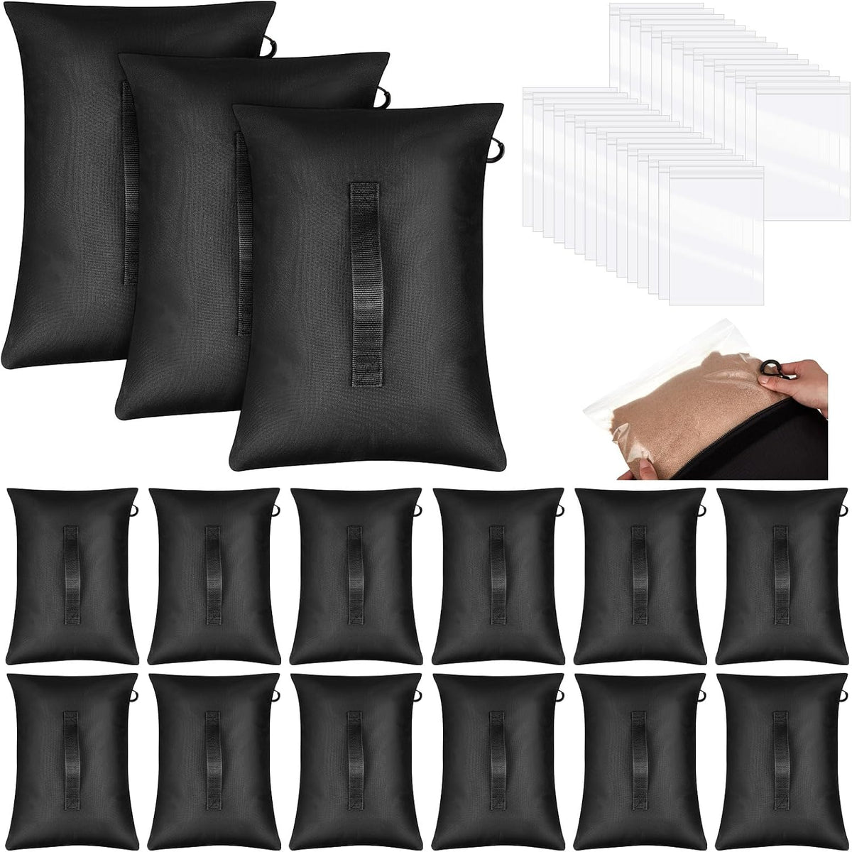 Sports Net Sandbags with PE Leak Proof Transparent Bags Weighted Anchors Bag Sport Sandbags for Stability Baseball Nets Hockey Golf Football Nets Soccer Goals and More(30 Pcs,Black)