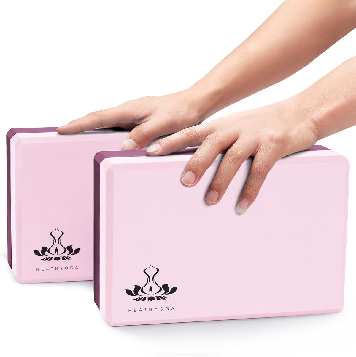 Yoga Blocks 2 Pack with Strap, High Density EVA Foam Yoga Block and Yoga Strap Set to Support and Improve Poses and Flexibility