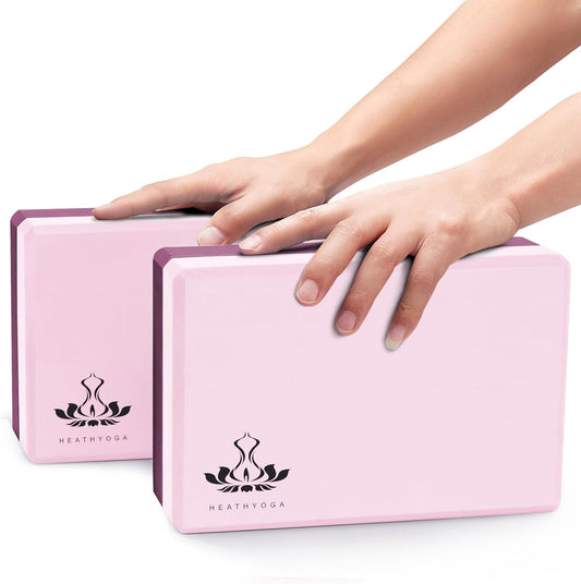 Yoga Blocks 2 Pack with Strap, High Density EVA Foam Yoga Block and Yoga Strap Set to Support and Improve Poses and Flexibility
