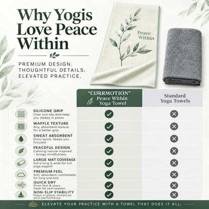 Non-Slip Hot Yoga Mat Towel 24" x 72", Waffle Microfiber, Super Absorbent, Quick-Dry, Silicone Grip Dots for Yoga, Pilates, Bikram, Gym, Travel, (Peace Within)